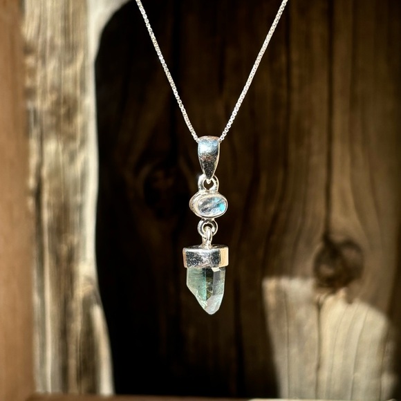Aqua Aura Quartz & Moonstone Necklace - Picture 6 of 16